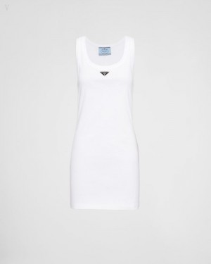 Prada Acanalado Knit Jersey Vestido Blancos | PTAJ4312