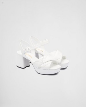 Prada Acolchado Nappa Cuero Plataforma Sandals Blancos | KHUI7730