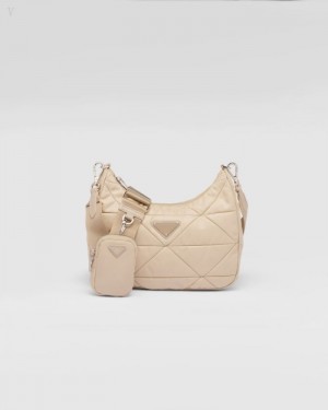 Prada Acolchado Re-nylon Shoulder Bag Beige | KMOP0152