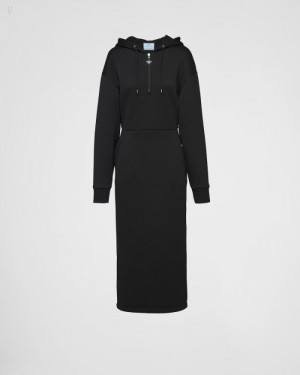 Prada Algodon Fleece Vestido Negros | CXZH0562