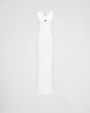 Prada Algodon Jersey Vestido Blancos | KVEE9752