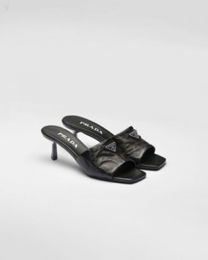 Prada Antiqued Nappa Cuero Sandals Negros | DZUW9761