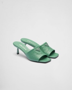 Prada Antiqued Nappa Cuero Sandals Verde Oliva Verdes | KBDG4220