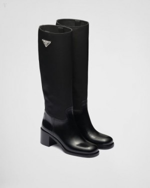 Prada Brushed Cuero And Nylon Boots Negros | YFSN6003