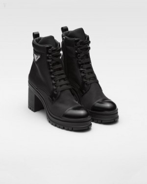 Prada Brushed Cuero And Nylon Laced Booties Negros | BXXN0067