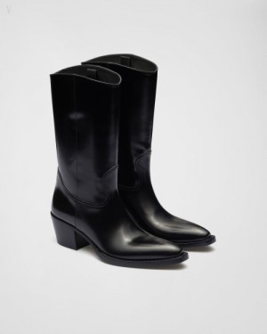 Prada Brushed Cuero Camperos Boots Negros | TYSL3114