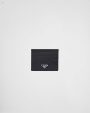 Prada Brushed Cuero Card Holder Negros | JZXE8392