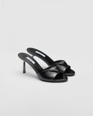 Prada Brushed Cuero Sandals Negros | HZEX5946