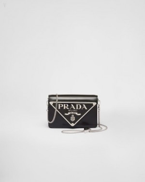 Prada Brushed Cuero Shoulder Bag Negros | UIXB8267