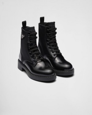 Prada Brushed-leather And Re-nylon Boots Negros | WZMW7849