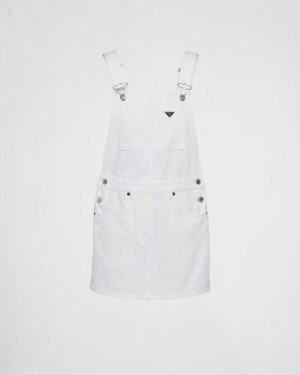 Prada Bull Denim Bib Mini-dress Blancos | EIOQ1150