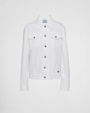 Prada Bull Denim Blouson Jacket Blancos | GVXN6954