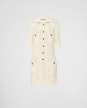 Prada Cable-knit Algodon Mini-dress Blancos | XYKN1626