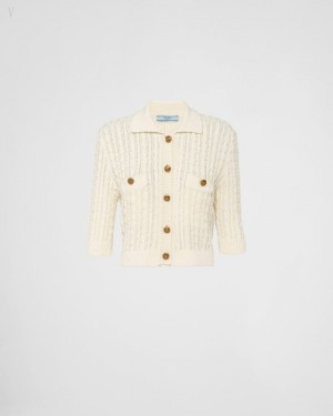 Prada Cable-knit Algodon Sueter Blancos | UJEF4953