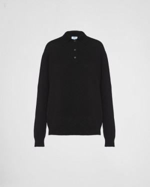 Prada Cashmere Polo Shirt Negros | MJIU5135