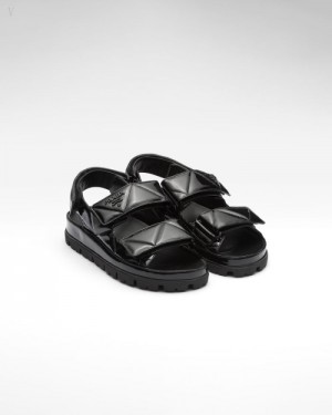 Prada Charol Cuero Sandals Negros | DFFF6131