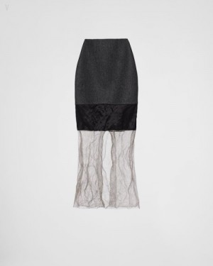Prada Cloth And Mesh Midi-skirt Grises Grises | EFWX6413