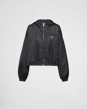 Prada Cropped Re-nylon Encapuchado Blouson Jacket Negros | XJUM9541