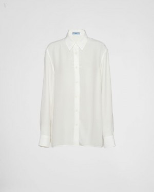 Prada Crêpe De Chine Jacquard Shirt Blancos | NHRE1750