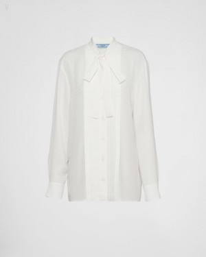 Prada Crêpe De Chine Jacquard Shirt Blancos | NWPU3782