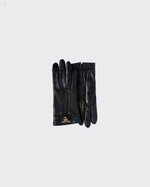 Prada Cuero Gloves Negros | SFDY9577
