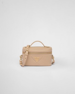 Prada Cuero Mini-bag Marrom Beige | NUIU6570
