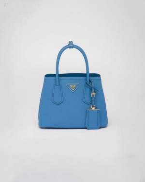 Prada Double Saffiano Cuero Mini Bag Azules Claro | KYOQ1272
