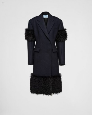 Prada Double-breasted Cloth And Aspen Coat Azul Marino | WHCP2409