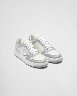 Prada Downtown Perforated Cuero Sneakers Blancos Azules | WHPX5116