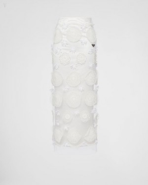Prada Embroidered Duchesse Maxi-skirt Blancos | IAPW2563