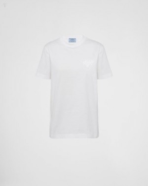 Prada Embroidered Jersey T-shirt Blancos | VRII4168