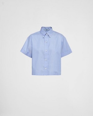Prada Embroidered Oxford Shirt Azules Claro | BPLY3467