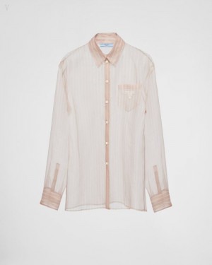 Prada Embroidered Poplin Shirt Beige Blancos | OIJT8857