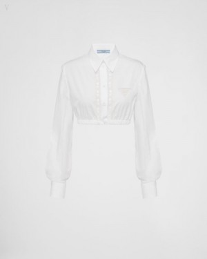 Prada Embroidered Poplin Shirt Blancos | RDDL3580