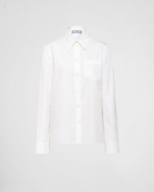 Prada Embroidered Poplin Shirt Blancos | YSRA2250