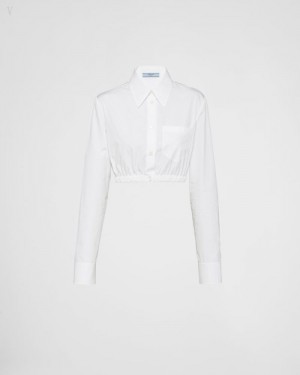 Prada Embroidered Poplin Shirt Blancos | BYZG6264