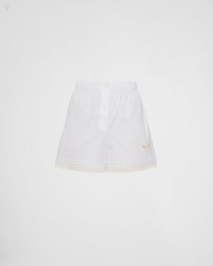 Prada Embroidered Poplin Shorts Blancos | DOSD0983
