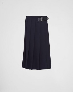 Prada Gabardine Midi Skirt Azul Marino | CTSQ8297