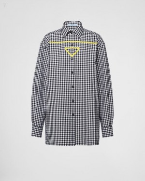 Prada Gingham Check Shirt Negros Amarillos | LEWH8887