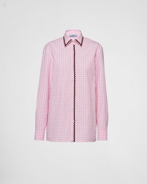 Prada Gingham Check Shirt Rosas Vino | ATTP7581