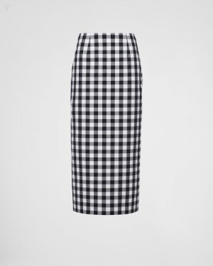 Prada Gingham Midi Skirt Negros | MLYU6072