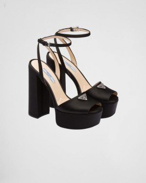 Prada High-heeled Satin Sandals Negros | NDID1456