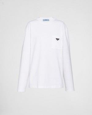 Prada Jersey T-shirt Blancos | HQMX6678