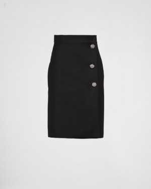 Prada Jewel Buttons Kid Mohair Midi Skirt Negros | UFAF2372