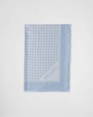 Prada Lana And Silk Scarf Azules Blancos | GPTS7841