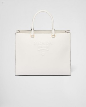 Prada Large Saffiano Cuero Handbag Blancos | NQKV5707