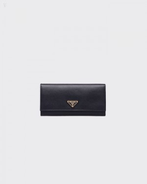 Prada Large Saffiano Cuero Wallet Negros | AMHA2406