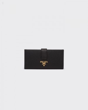 Prada Large Saffiano Cuero Wallet Negros | UXMT2664