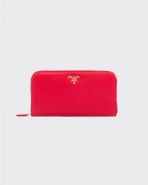 Prada Large Saffiano Cuero Wallet Rojos | RZJE1423