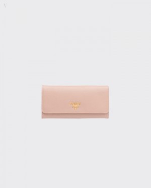 Prada Large Saffiano Cuero Wallet Rosas | KTSS7517